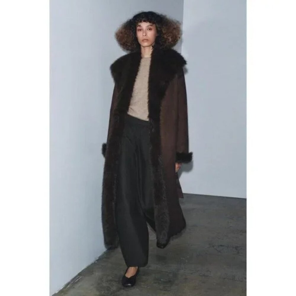 ZARA BELTED FAUX FUR COAT ZW COLLECTION - Picture 3 of 9